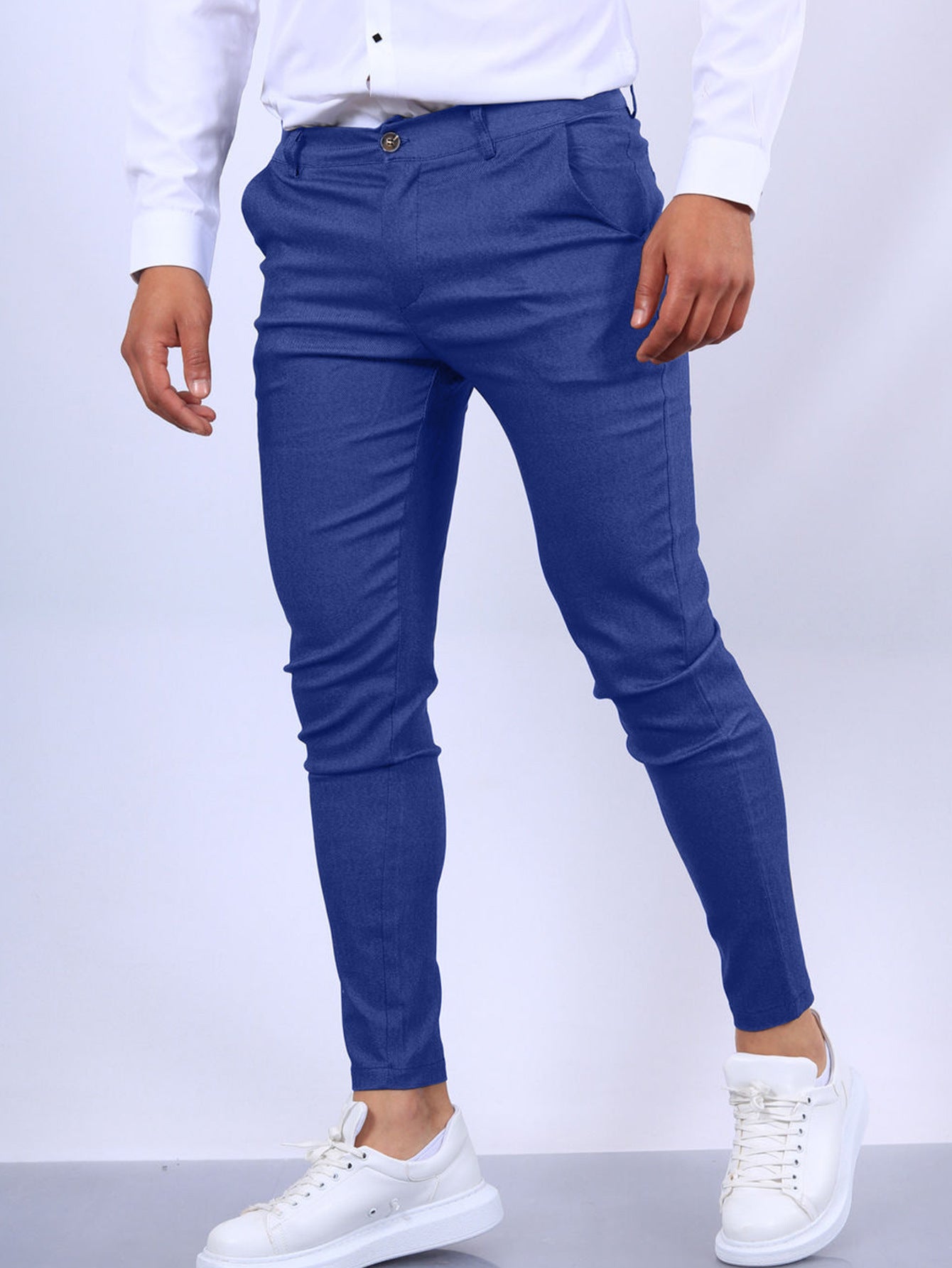 Pantalon slim boutonné pour homme, tendance, uni