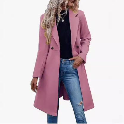 Manteau long en laine à double boutonnage et lacets pour femme