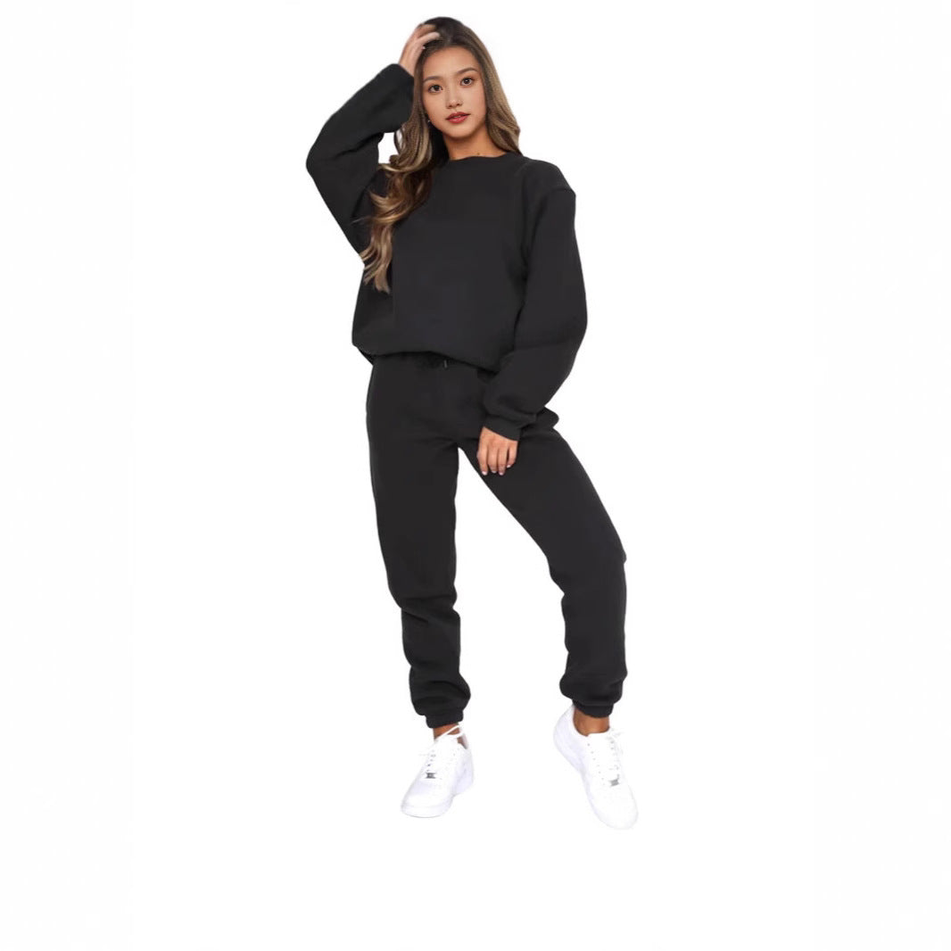 Ensemble deux pièces sweat-shirt ras du cou, doublé polaire, décontracté et tendance