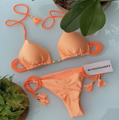 Solid Color Braided Swimsuit Multicolor European And American Bikini