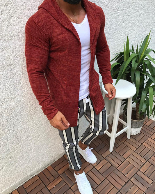 Pull cardigan à capuche à manches longues