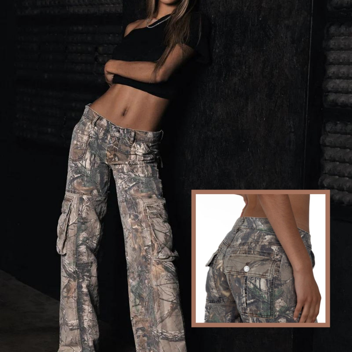 Pantalon cargo camouflage multi-poches style hip-hop rétro pour femme, style Y2K, style cargo grunge baggy