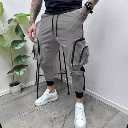 Casual Zipper Multi-pocket Color Matching Tapered Overalls