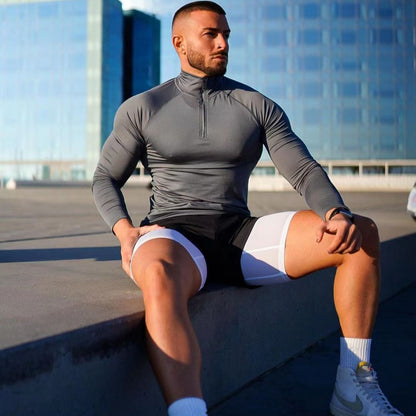 T-shirt de fitness, haut à demi-fermeture éclair à séchage rapide, vêtement moulant, manches longues