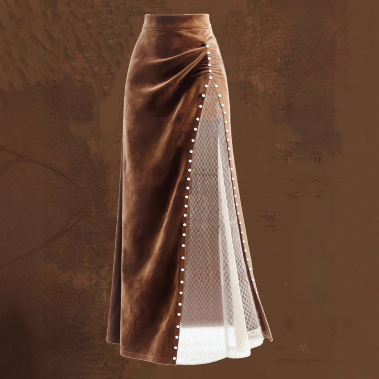 Womens Retro Western Mesh Patchwork Beaded Long Skirt