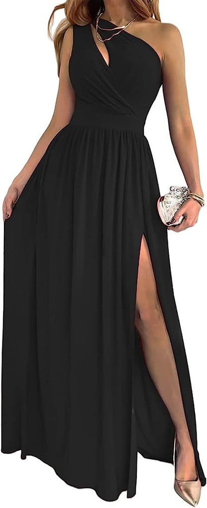 Robe longue pour femme d'une couleur unie,  un tissu léger et confortable avec une ouverture sur le devant.