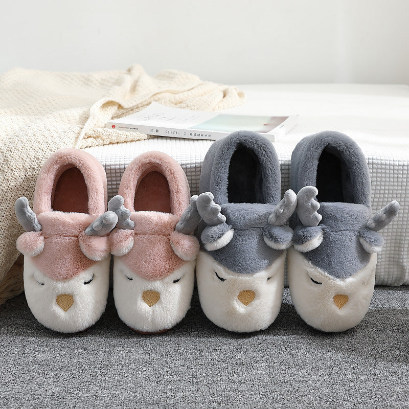 Pantoufles d'hiver pour la maison, pantoufles de chambre en peluche d'élan