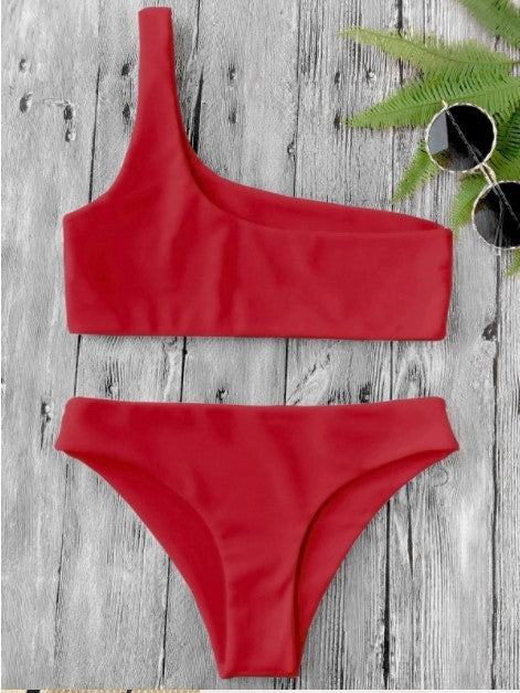 One Shoulder Bikini Swimsuit Suit Without Steel Ring