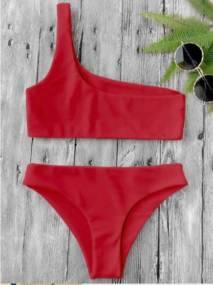 One Shoulder Bikini Swimsuit Suit Without Steel Ring
