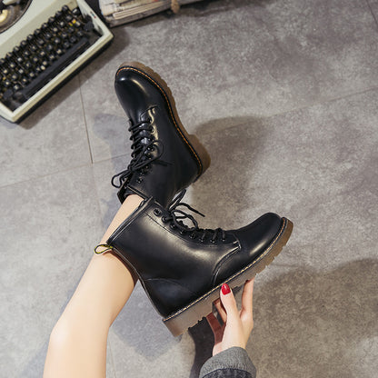 Stylish Round-toe Lace-up Chunky-soled Womens Casual All-match Dr Martens-style Boots