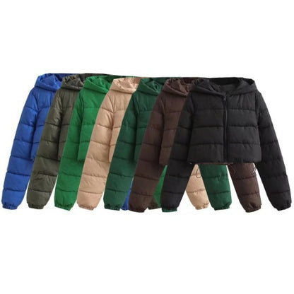 Womens Short Multi-Colored Cotton Puffer Jacket With Hood