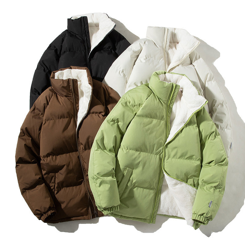 Manteau à col montant avec poches pour couple, veste épaisse et chaude en peluche pour femme et homme, vêtement d'extérieur ample