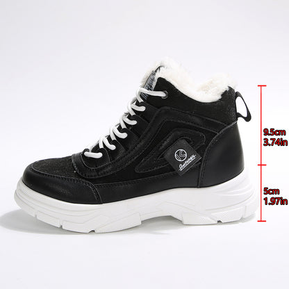 High-top Fleece-lined Dr Martens-style Winter Warm Cotton Shoes Thick-soled Versatile Snow Boots In Plus Sizes