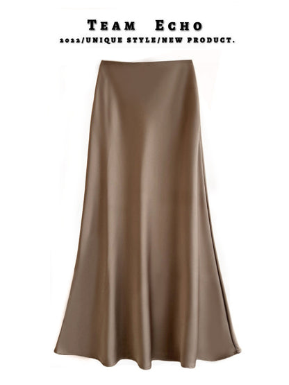 High Waist Slimming Mid-length Satin Acetate Silky Skirt