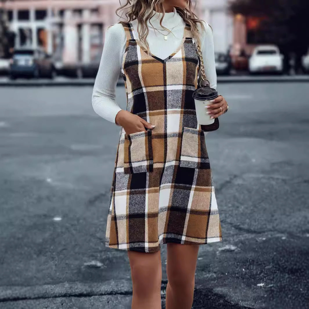 Fashion Pocket Street Casual Women's Braces Skirt