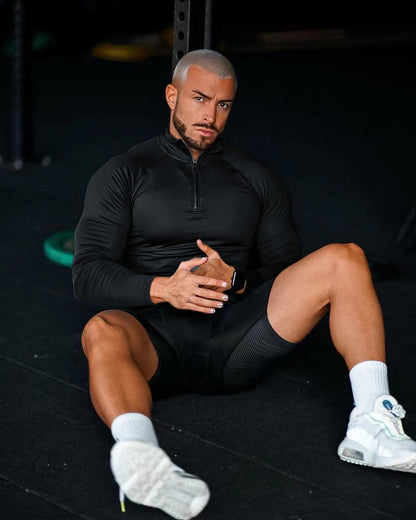 T-shirt de fitness, haut à demi-fermeture éclair à séchage rapide, vêtement moulant, manches longues
