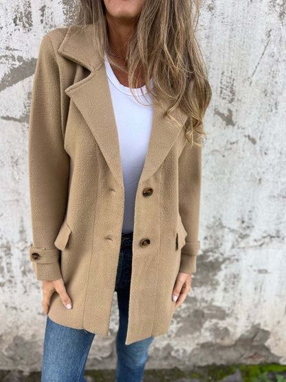 Manteau en laine pour femme, décontracté, ample, revers, fausse poche, cardigan, pardessus en laine