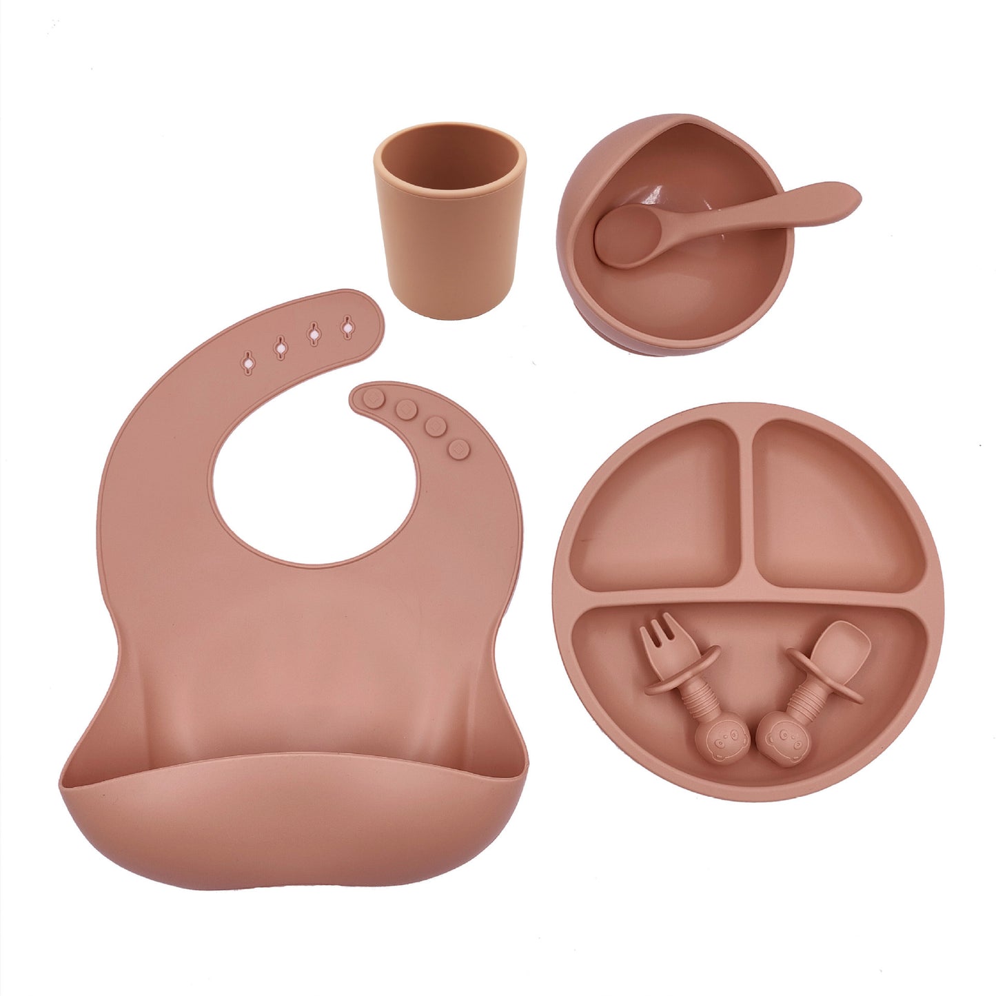 Couverts pour bébé, bavoir en silicone, tasse en silicone, cuillère