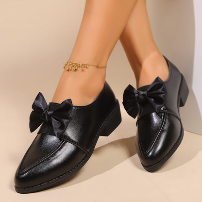 Chaussures simples en cuir de style britannique pour femmes avec nœud