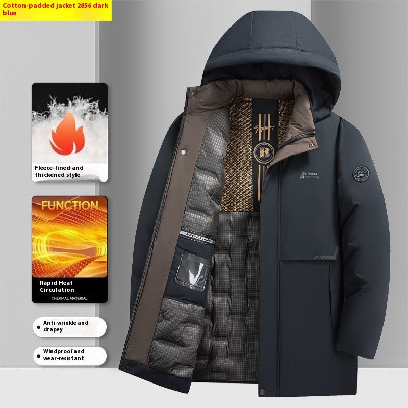 Mid-length Cotton-padded Coat Men's Windproof Thick Warm Jacket