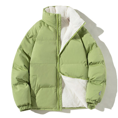 Manteau à col montant avec poches pour couple, veste épaisse et chaude en peluche pour femme et homme, vêtement d'extérieur ample