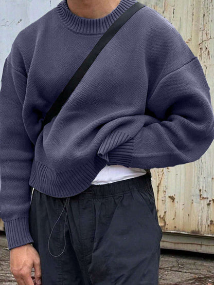 Solid Color Pullover Sweater Knitwear Men's Loose Long Sleeve Casual Top