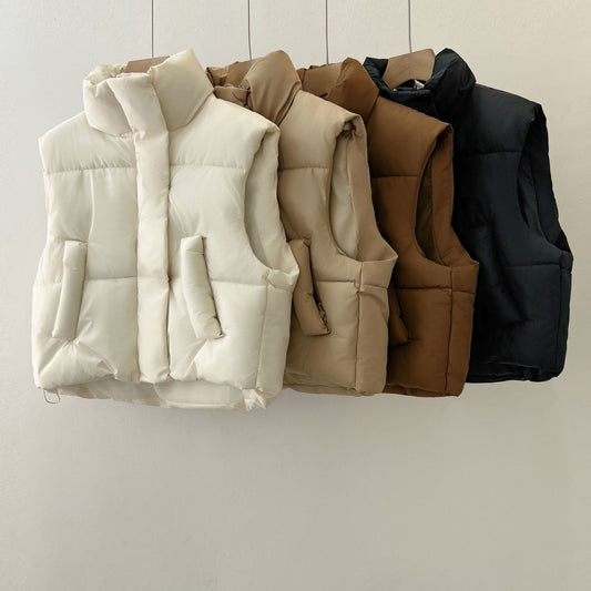 Gilet court en coton taille haute pour femme, automne et hiver