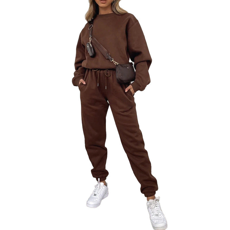 Ensemble deux pièces sweat-shirt ras du cou, doublé polaire, décontracté et tendance