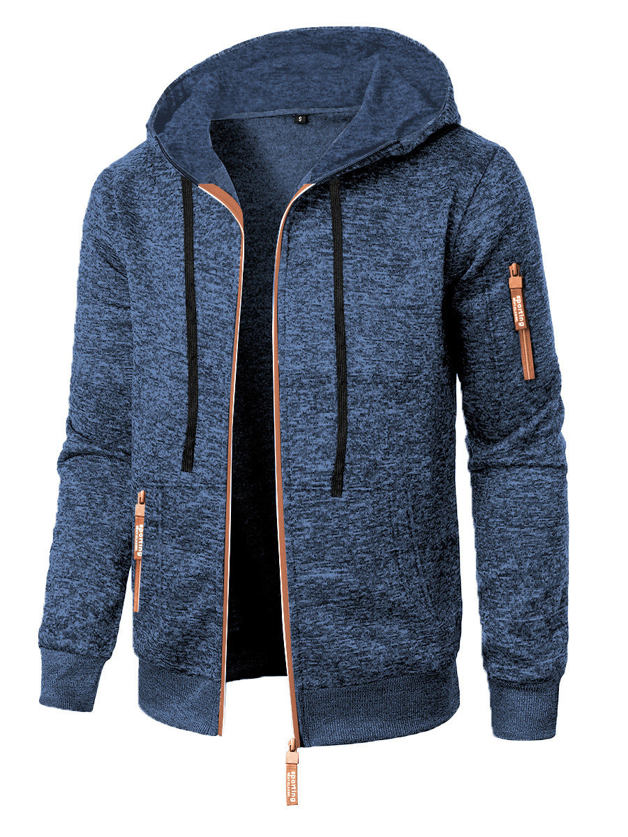 Men's Sports Fitness Casual Jacquard Sweater Hooded Coat