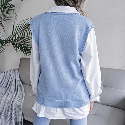 European And American Hollowed Out Twist V-neck Knitted Vest Sweater