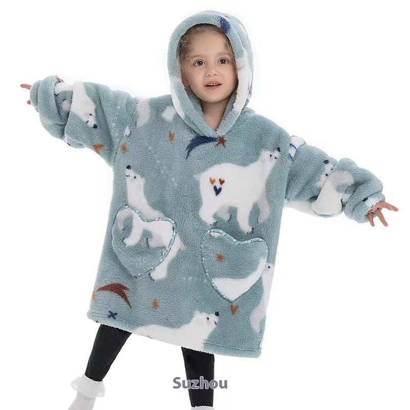 Vêtements confortables en velours de coton résistants au froid pour garçons et filles, couverture à capuche épaisse grande taille, vêtements de nuit pour enfants