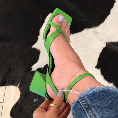 Thick Heel Toe Covering Women's Buckle Sandals