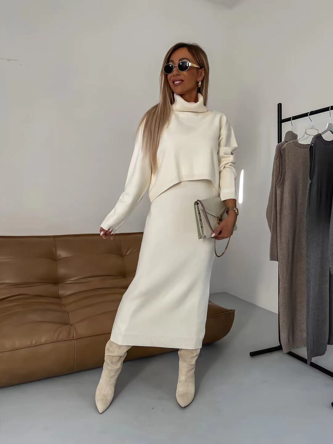 Ensemble 2 pièces pull-over à col roulé et robe longue sans manches pour femme, mode Fashion lire la description pour votre grandeur.