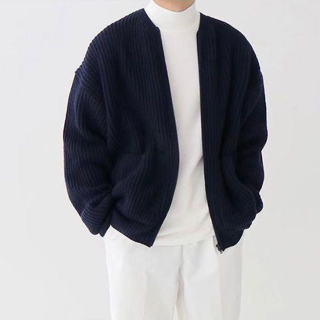 Cardigan tricoté zippé pour homme, doublé, col cheminée, pull, poches, manteau, toutes saisons, confortable, doux, manches longues