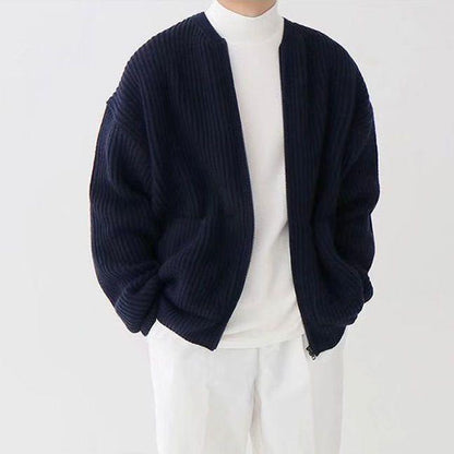 Cardigan tricoté zippé pour homme, doublé, col cheminée, pull, poches, manteau, toutes saisons, confortable, doux, manches longues