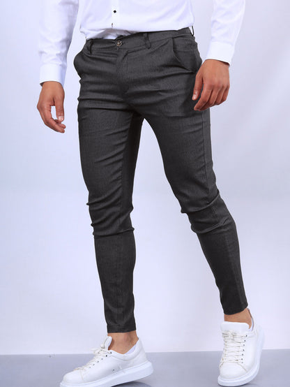 Pantalon slim boutonné pour homme, tendance, uni