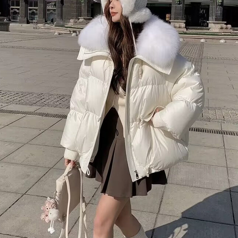 Doudoune en coton rembourrée pour femme, manteau épais à col court en fourrure, vêtements d'hiver