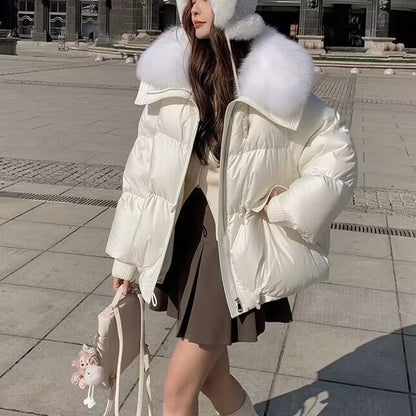 Doudoune en coton rembourrée pour femme, manteau épais à col court en fourrure, vêtements d'hiver