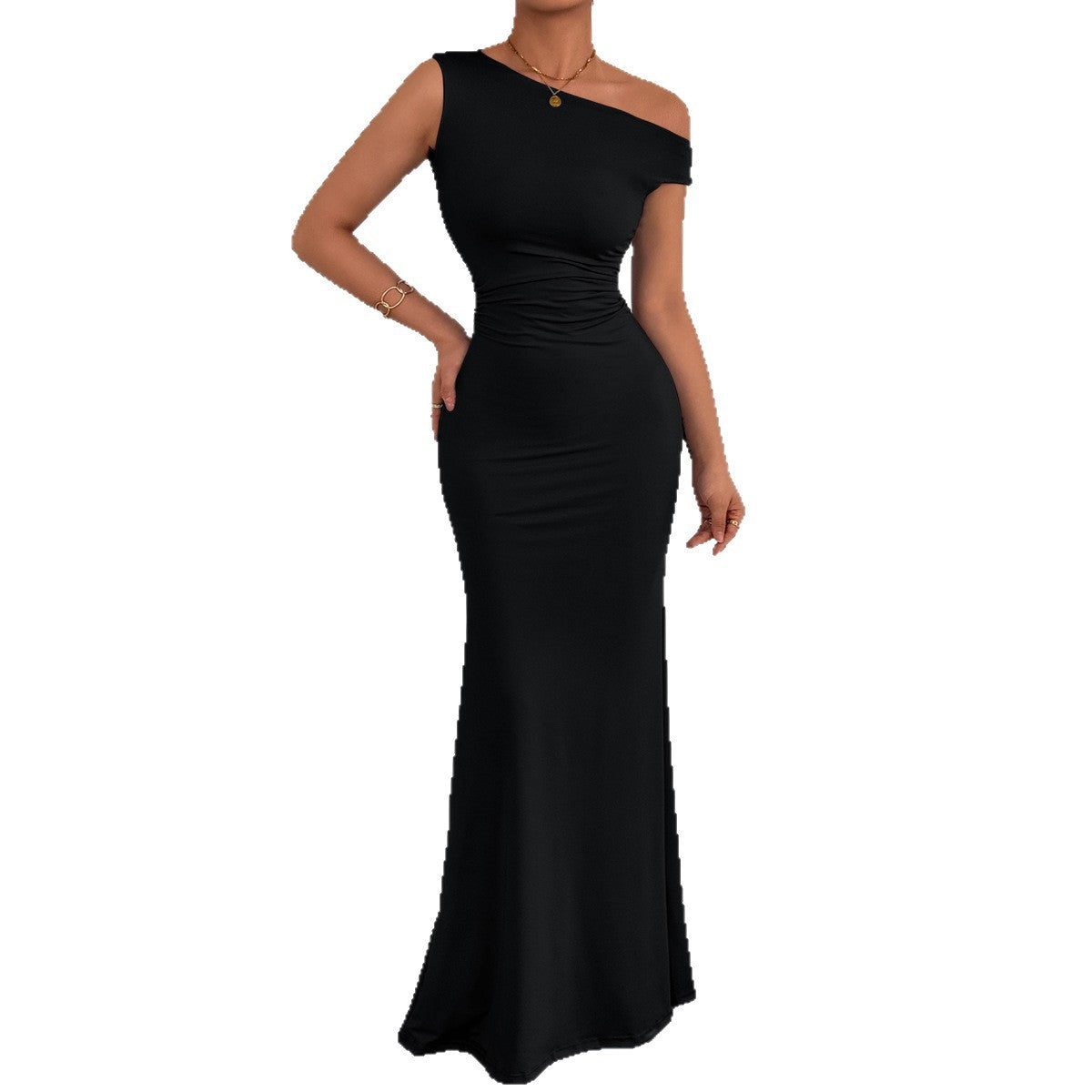 Hot Off-the-shoulder Waist Pleated Sleeveless Sexy Dress