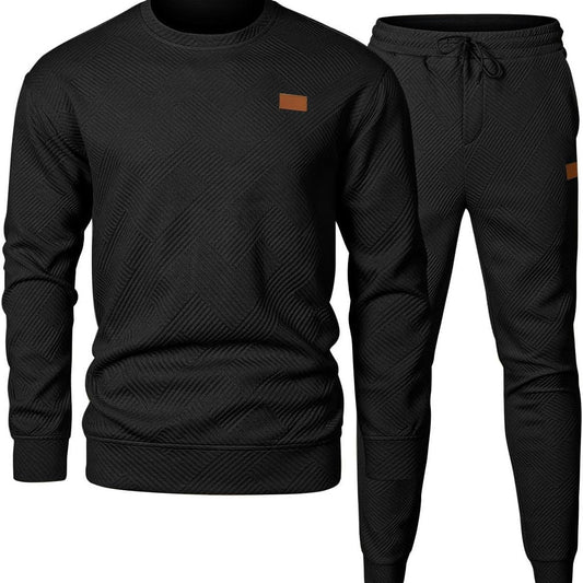 Round Neck Jacquard Sweater Set Men