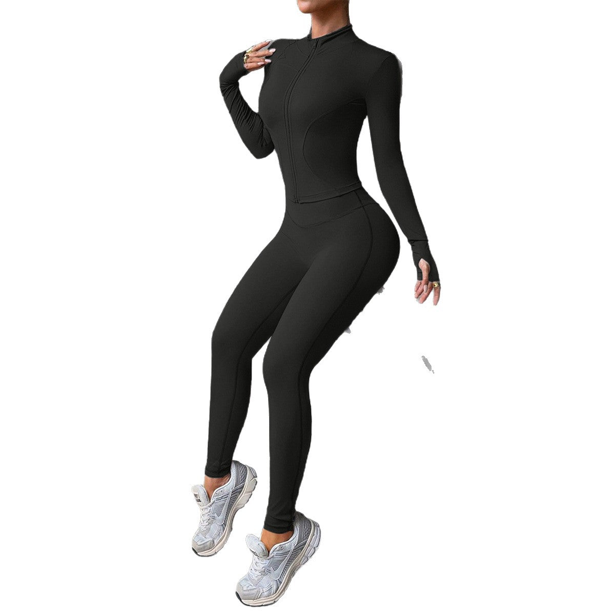 Fitness Enhancing High Elastic Yoga Set With Zipper For A Slimmer Silhouette