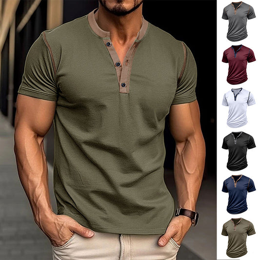 Polo à manches courtes et col en V pour homme, vêtement d'été tendance