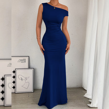 Hot Off-the-shoulder Waist Pleated Sleeveless Sexy Dress