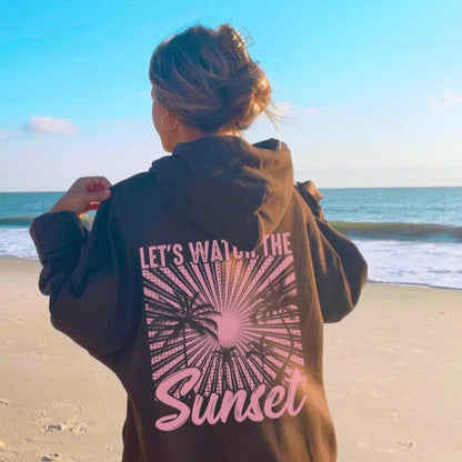 Sweat à capuche surdimensionné imprimé « Chasing Sunset » pour femme