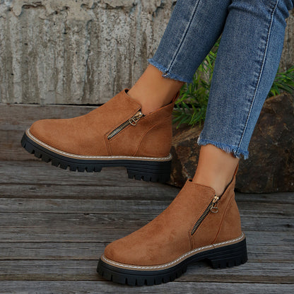 Plus Size Chelsea Booties Women's Spring And Autumn Suede Side Zipper