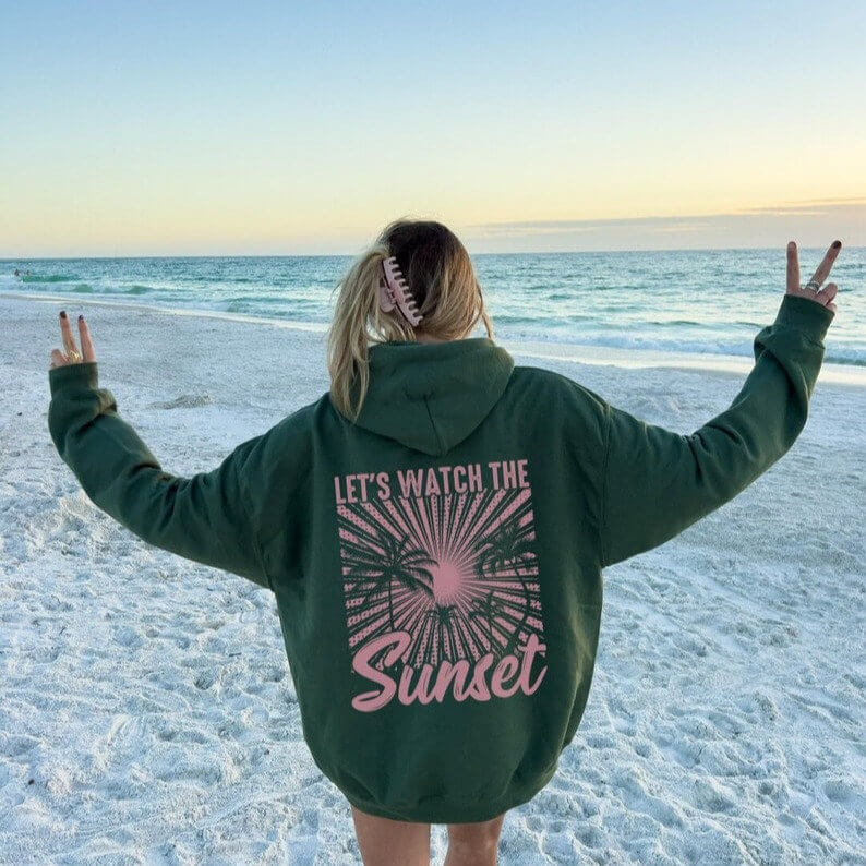 Sweat à capuche surdimensionné imprimé « Chasing Sunset » pour femme