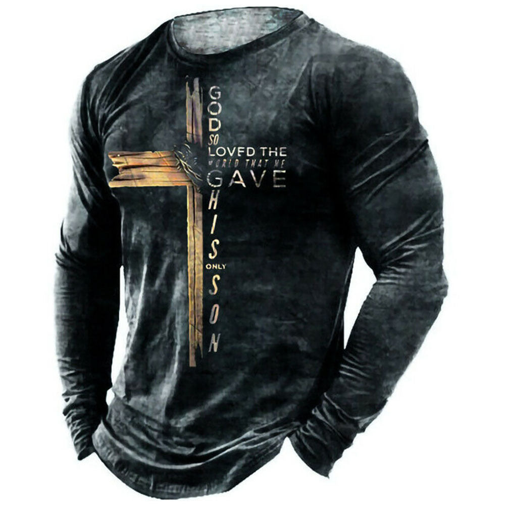 T-shirt rétro pour homme, imprimé 3D, style hip-hop, ample, col ras du cou, décontracté, manches longues