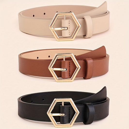 Ceinture en PU pour femme avec boucle dorée irrégulière et étoile hexagonale