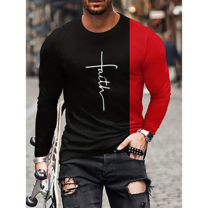 T-shirt rétro pour homme, imprimé 3D, style hip-hop, ample, col ras du cou, décontracté, manches longues