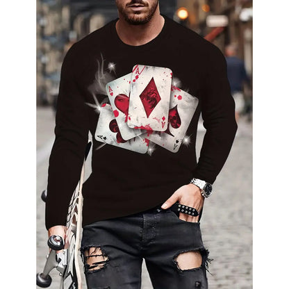 T-shirt rétro pour homme, imprimé 3D, style hip-hop, ample, col ras du cou, décontracté, manches longues